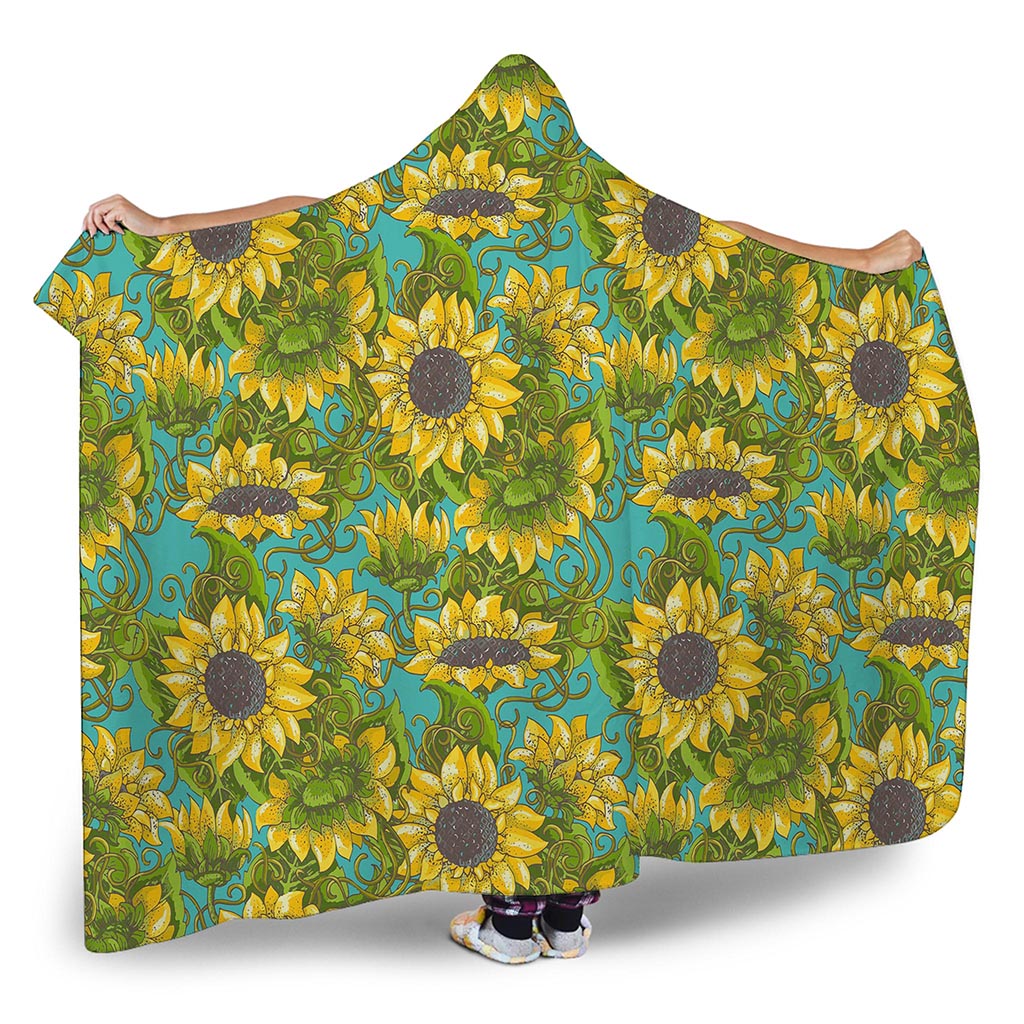 Blooming Sunflower Pattern Print Hooded Blanket