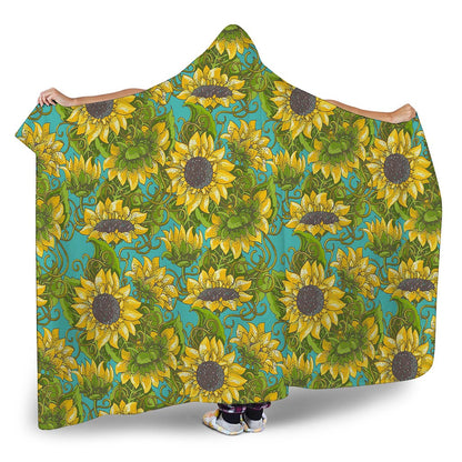 Blooming Sunflower Pattern Print Hooded Blanket