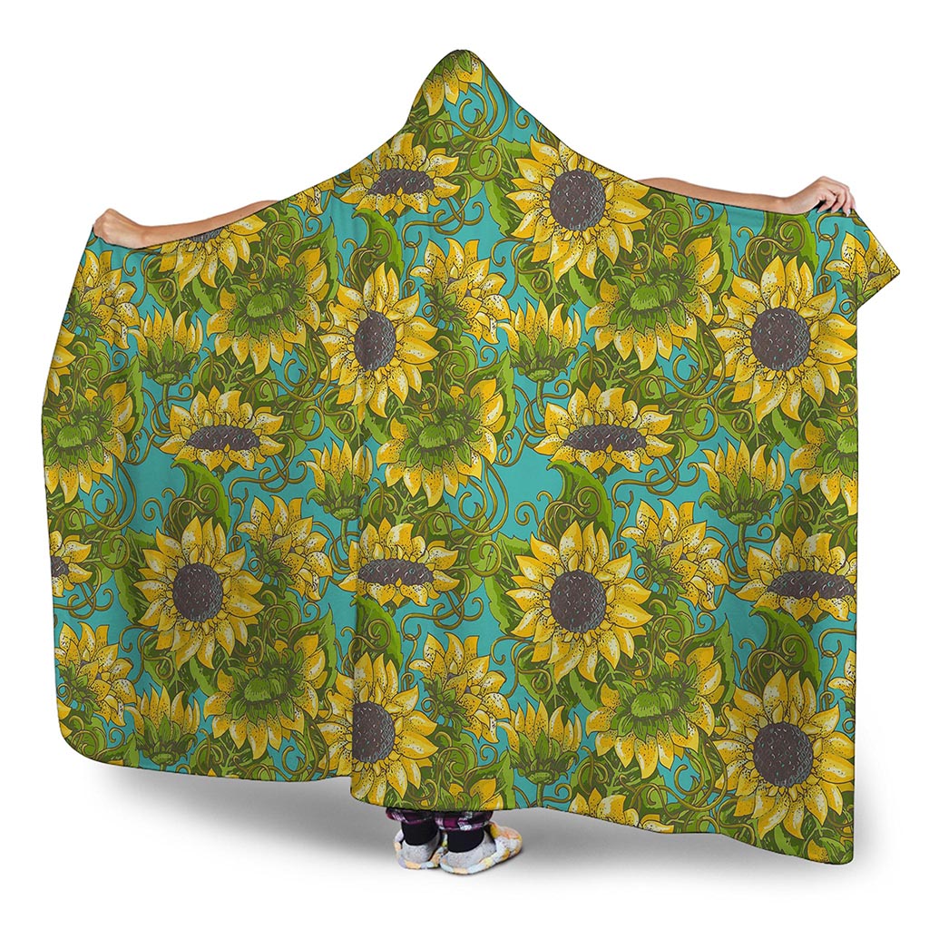 Blooming Sunflower Pattern Print Hooded Blanket
