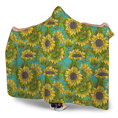 Blooming Sunflower Pattern Print Hooded Blanket