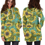 Blooming Sunflower Pattern Print Hoodie Dress GearFrost