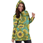 Blooming Sunflower Pattern Print Hoodie Dress GearFrost