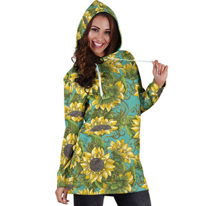 Blooming Sunflower Pattern Print Hoodie Dress GearFrost