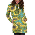 Blooming Sunflower Pattern Print Pullover Hoodie Dress