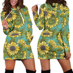 Blooming Sunflower Pattern Print Hoodie Dress GearFrost