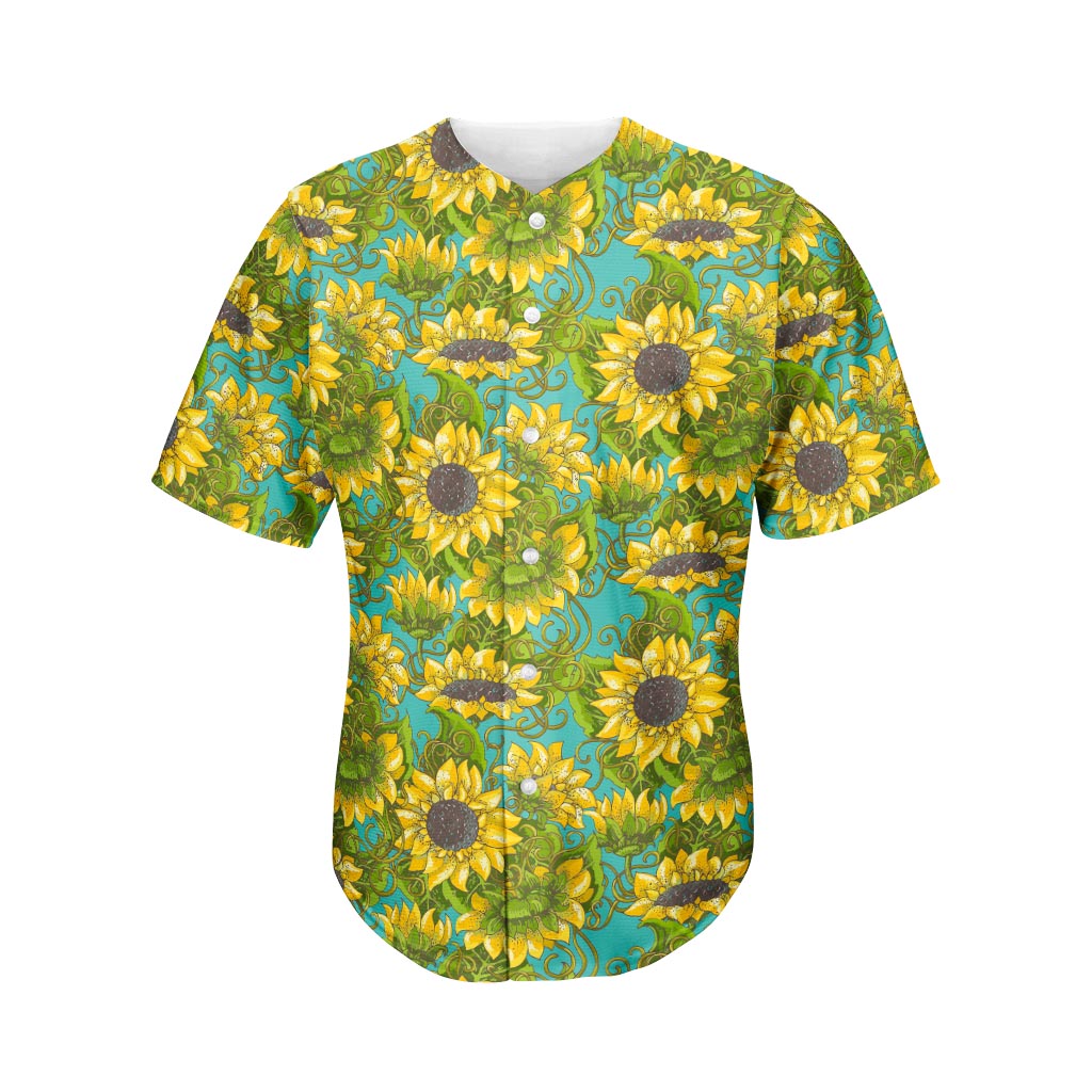 Blooming Sunflower Pattern Print Men's Baseball Jersey