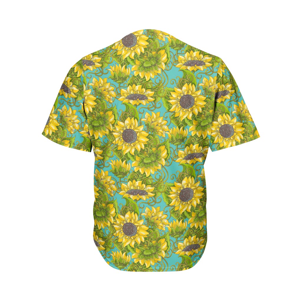 Blooming Sunflower Pattern Print Men's Baseball Jersey