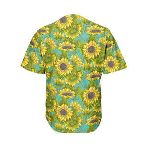 Blooming Sunflower Pattern Print Men's Baseball Jersey