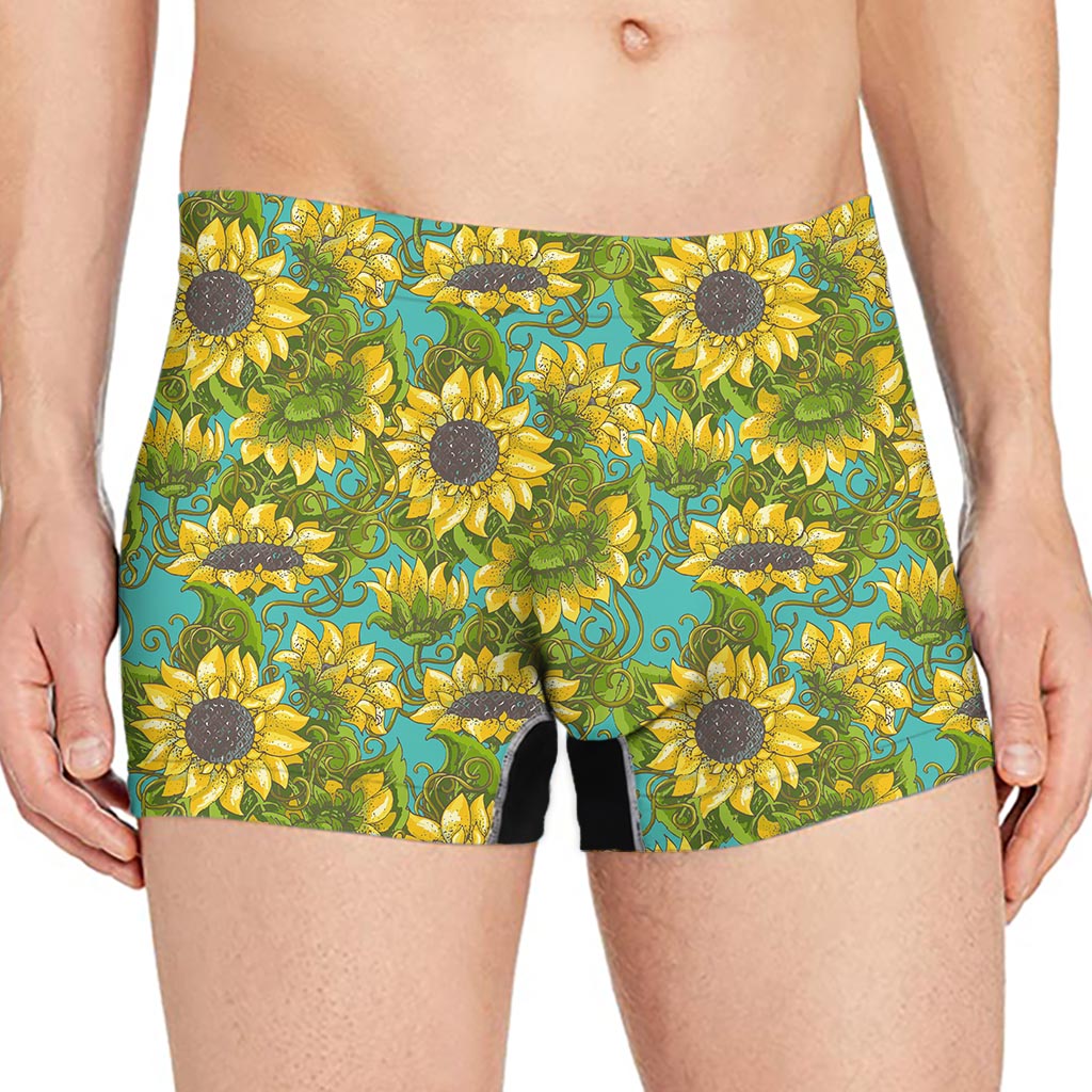 Blooming Sunflower Pattern Print Men's Boxer Briefs