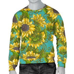 Blooming Sunflower Pattern Print Men's Crewneck Sweatshirt GearFrost