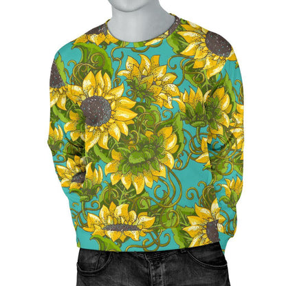 Blooming Sunflower Pattern Print Men's Crewneck Sweatshirt GearFrost