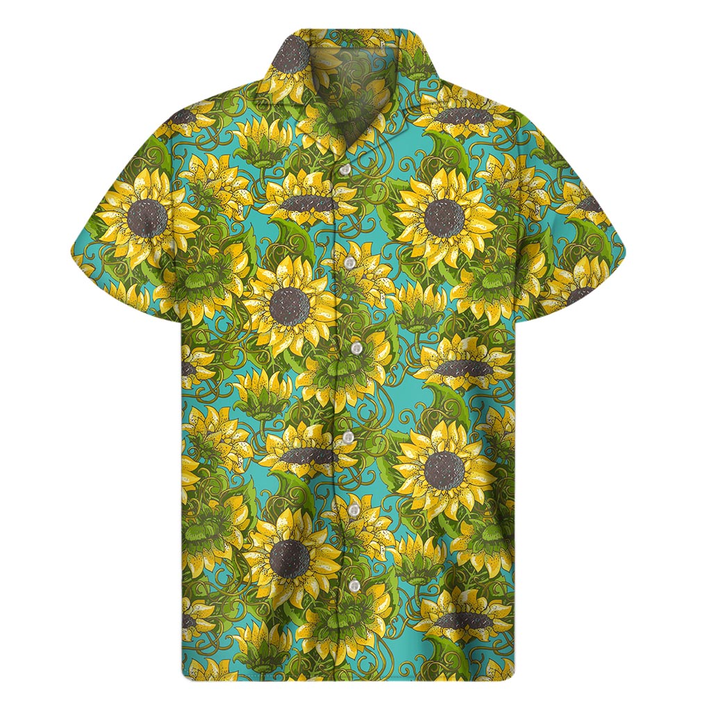 Blooming Sunflower Pattern Print Men's Short Sleeve Shirt