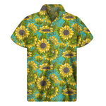 Blooming Sunflower Pattern Print Men's Short Sleeve Shirt