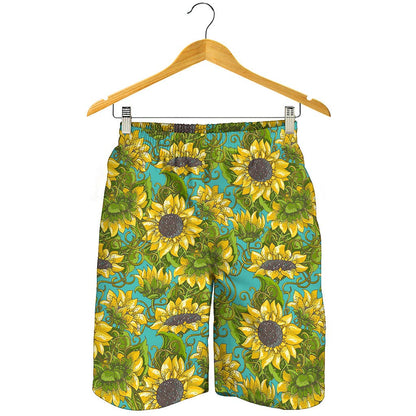 Blooming Sunflower Pattern Print Men's Shorts