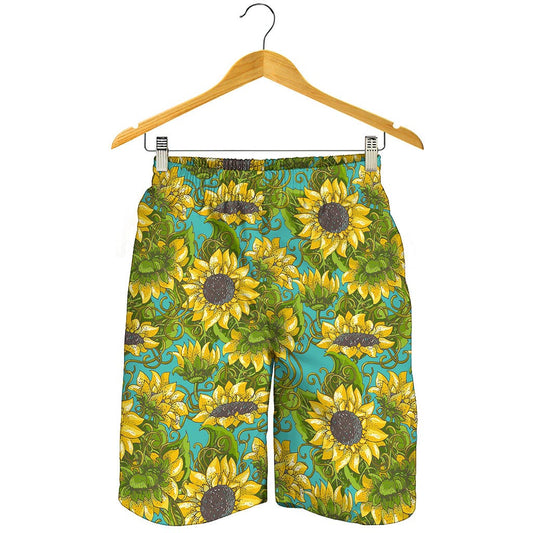 Blooming Sunflower Pattern Print Men's Shorts