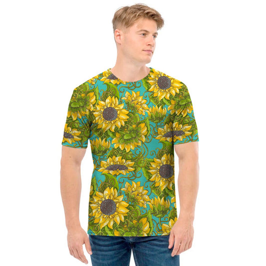 Blooming Sunflower Pattern Print Men's T-Shirt