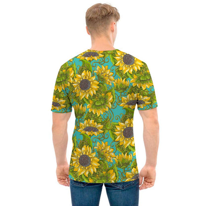 Blooming Sunflower Pattern Print Men's T-Shirt