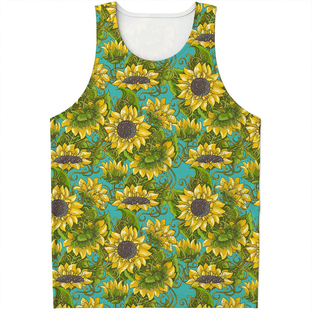 Blooming Sunflower Pattern Print Men's Tank Top