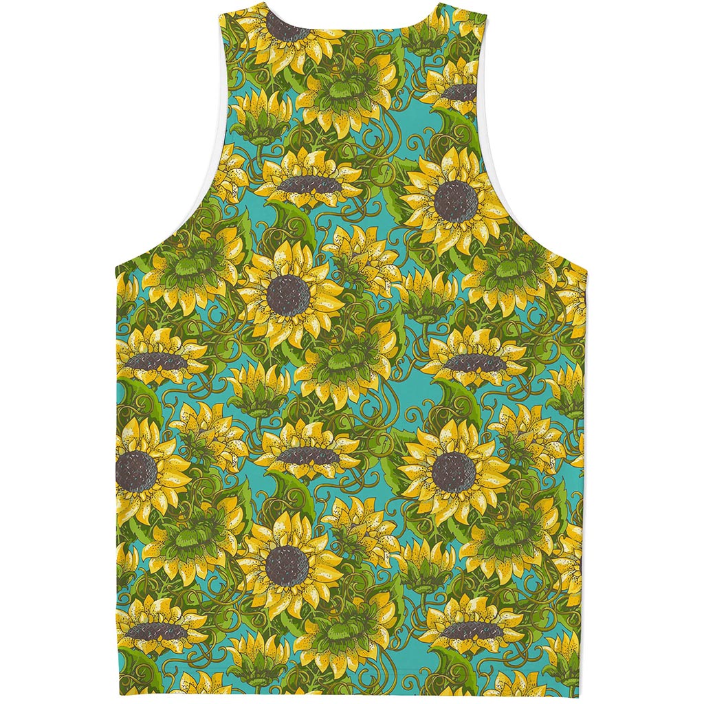 Blooming Sunflower Pattern Print Men's Tank Top