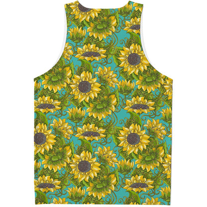 Blooming Sunflower Pattern Print Men's Tank Top