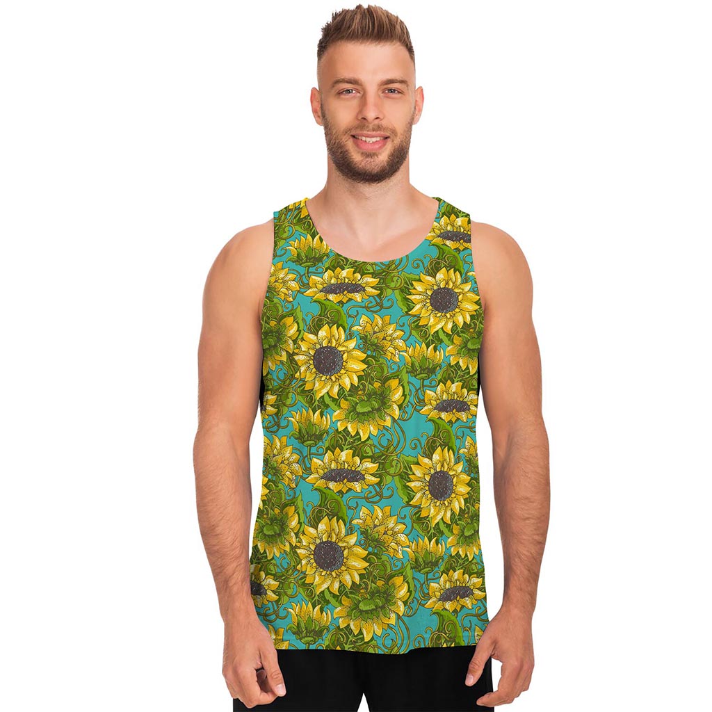 Blooming Sunflower Pattern Print Men's Tank Top