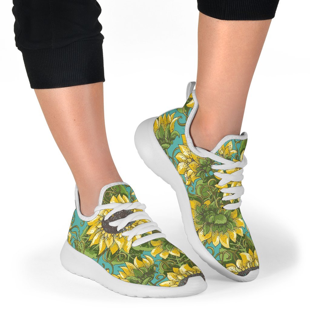 Blooming Sunflower Pattern Print Mesh Knit Shoes GearFrost