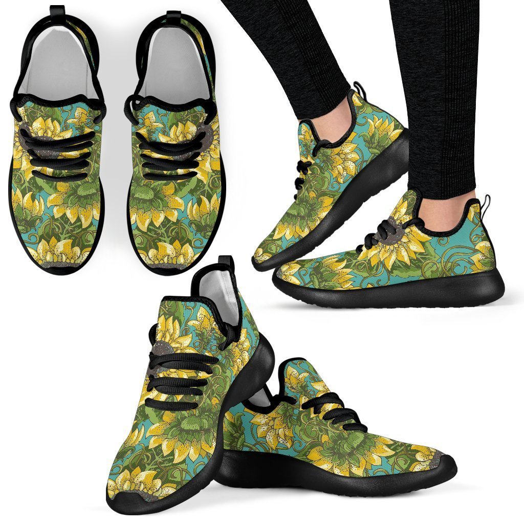 Blooming Sunflower Pattern Print Mesh Knit Shoes GearFrost