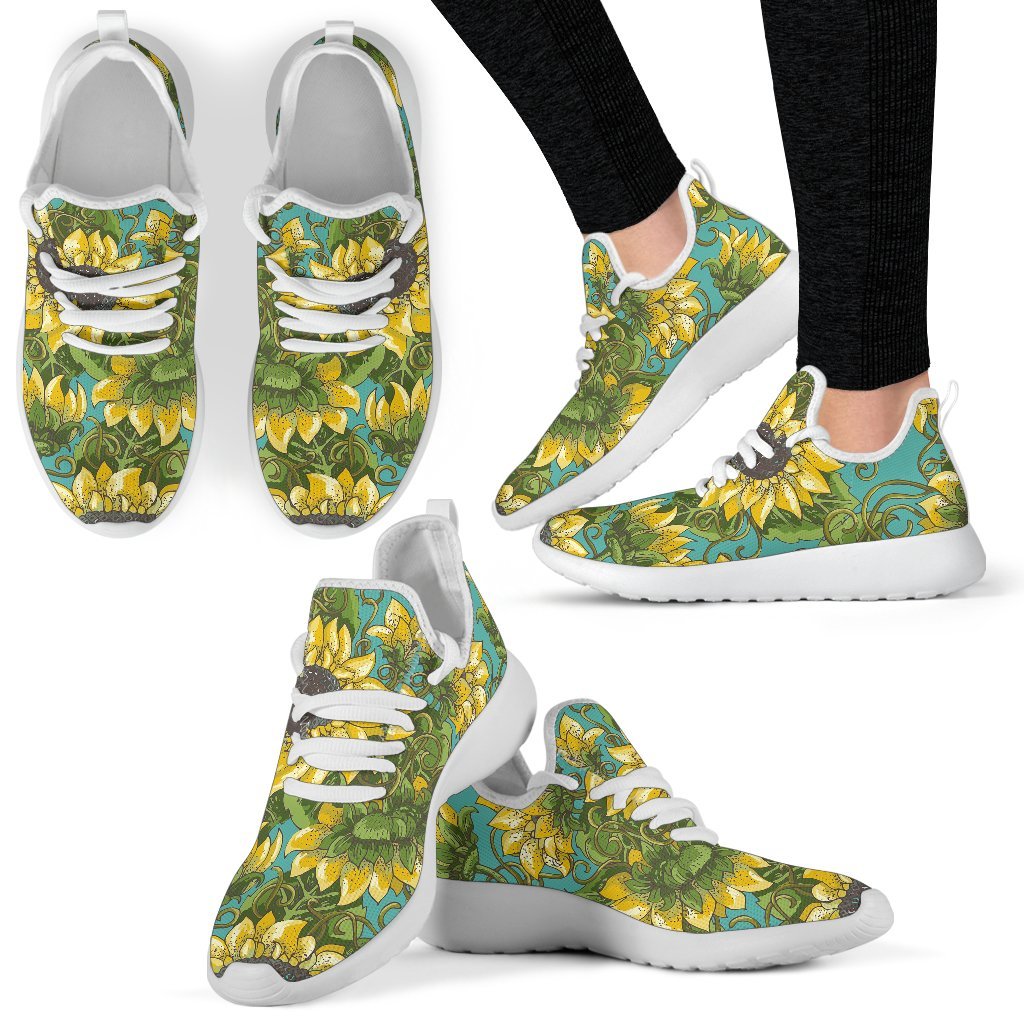 Blooming Sunflower Pattern Print Mesh Knit Shoes GearFrost