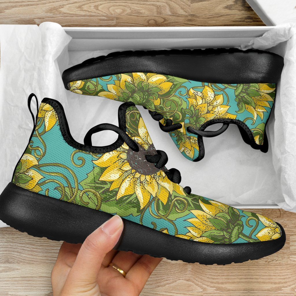 Blooming Sunflower Pattern Print Mesh Knit Shoes GearFrost