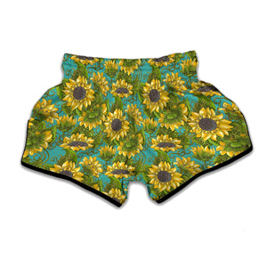 Blooming Sunflower Pattern Print Muay Thai Boxing Shorts