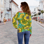 Blooming Sunflower Pattern Print Off Shoulder Sweatshirt GearFrost