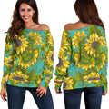 Blooming Sunflower Pattern Print Off The Shoulder Sweatshirt