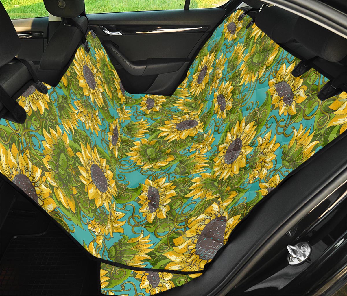 Blooming Sunflower Pattern Print Pet Car Back Seat Cover