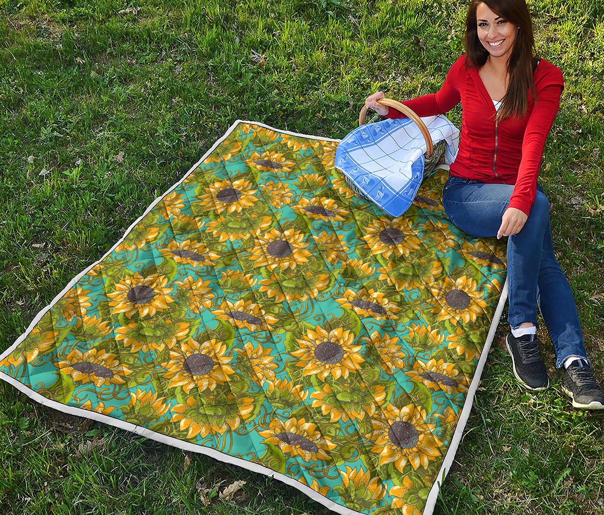 Blooming Sunflower Pattern Print Quilt