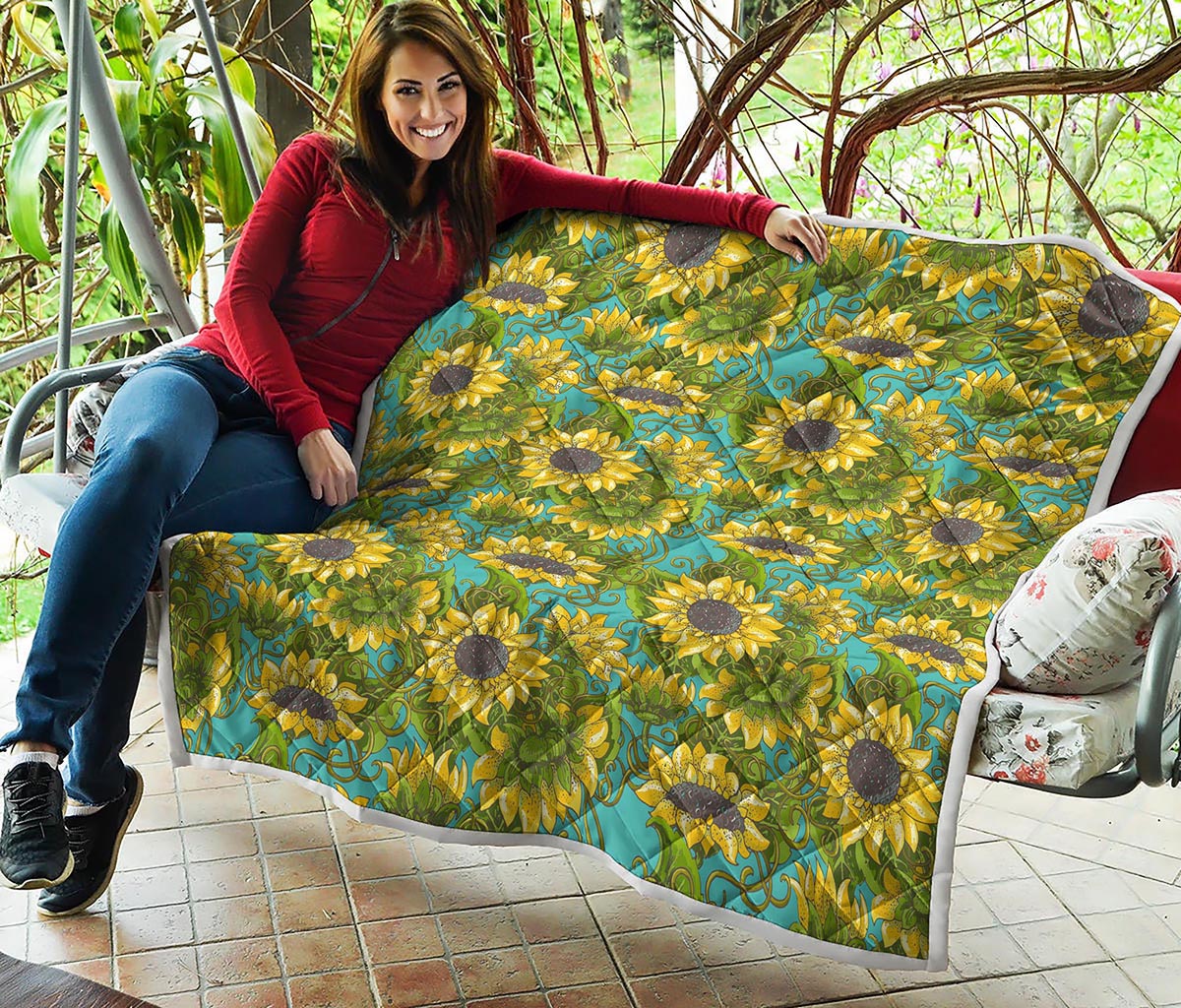 Blooming Sunflower Pattern Print Quilt