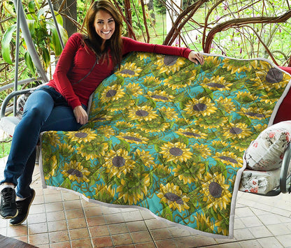 Blooming Sunflower Pattern Print Quilt