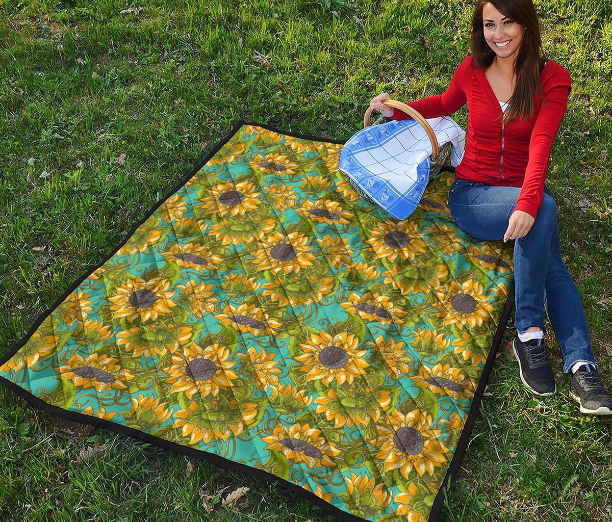 Blooming Sunflower Pattern Print Quilt