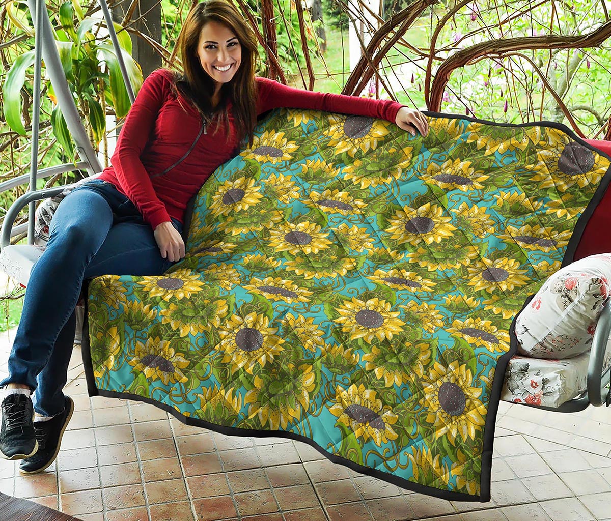 Blooming Sunflower Pattern Print Quilt