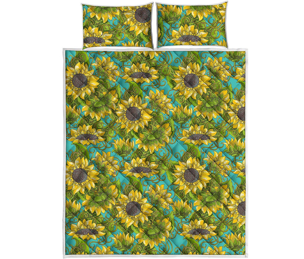 Blooming Sunflower Pattern Print Quilt Bed Set