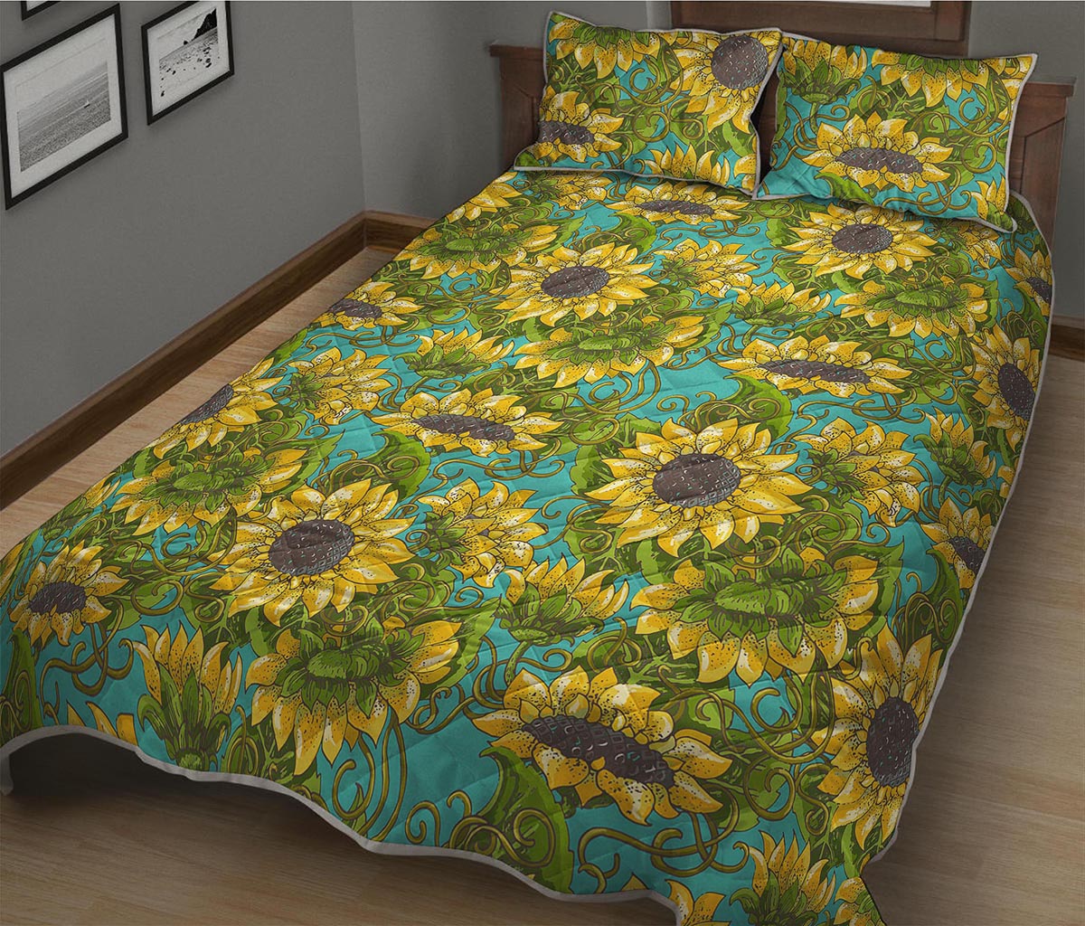 Blooming Sunflower Pattern Print Quilt Bed Set