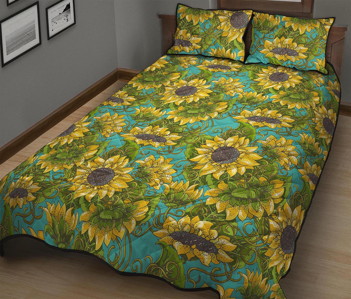 Blooming Sunflower Pattern Print Quilt Bed Set