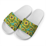Blooming Sunflower Pattern Print White Slide Sandals