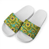 Blooming Sunflower Pattern Print White Slide Sandals