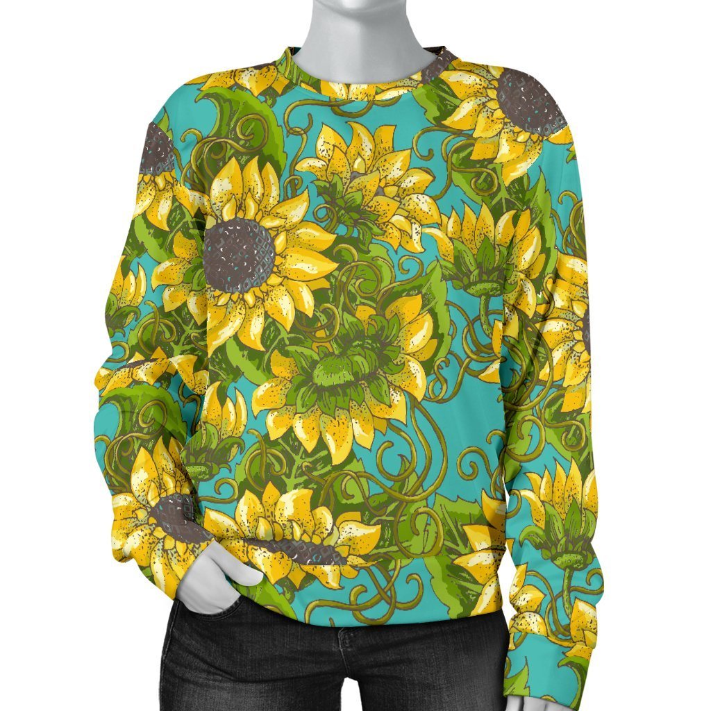 Blooming Sunflower Pattern Print Women's Crewneck Sweatshirt GearFrost