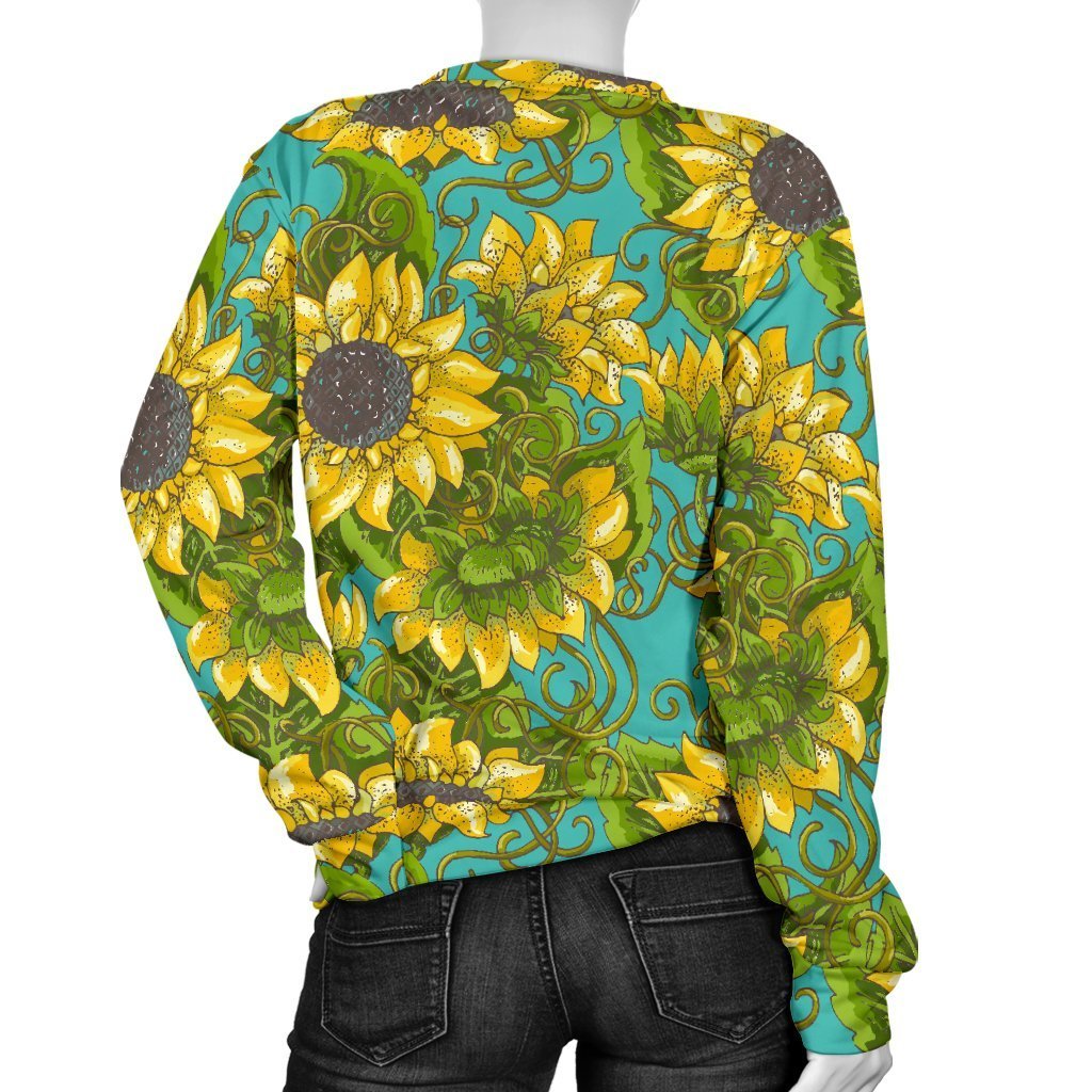 Blooming Sunflower Pattern Print Women's Crewneck Sweatshirt GearFrost