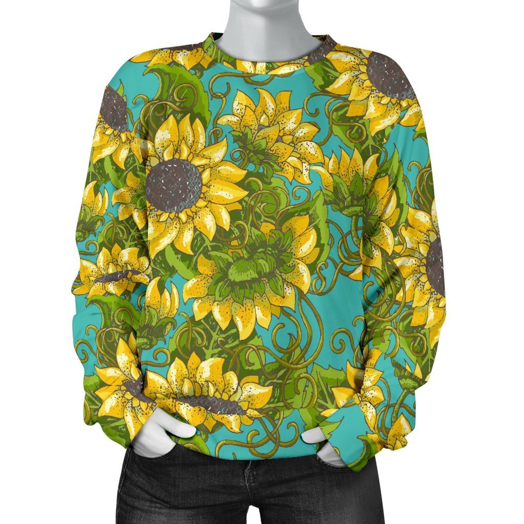Blooming Sunflower Pattern Print Women's Crewneck Sweatshirt GearFrost