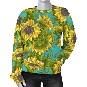 Blooming Sunflower Pattern Print Women's Crewneck Sweatshirt GearFrost