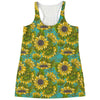 Blooming Sunflower Pattern Print Women's Racerback Tank Top