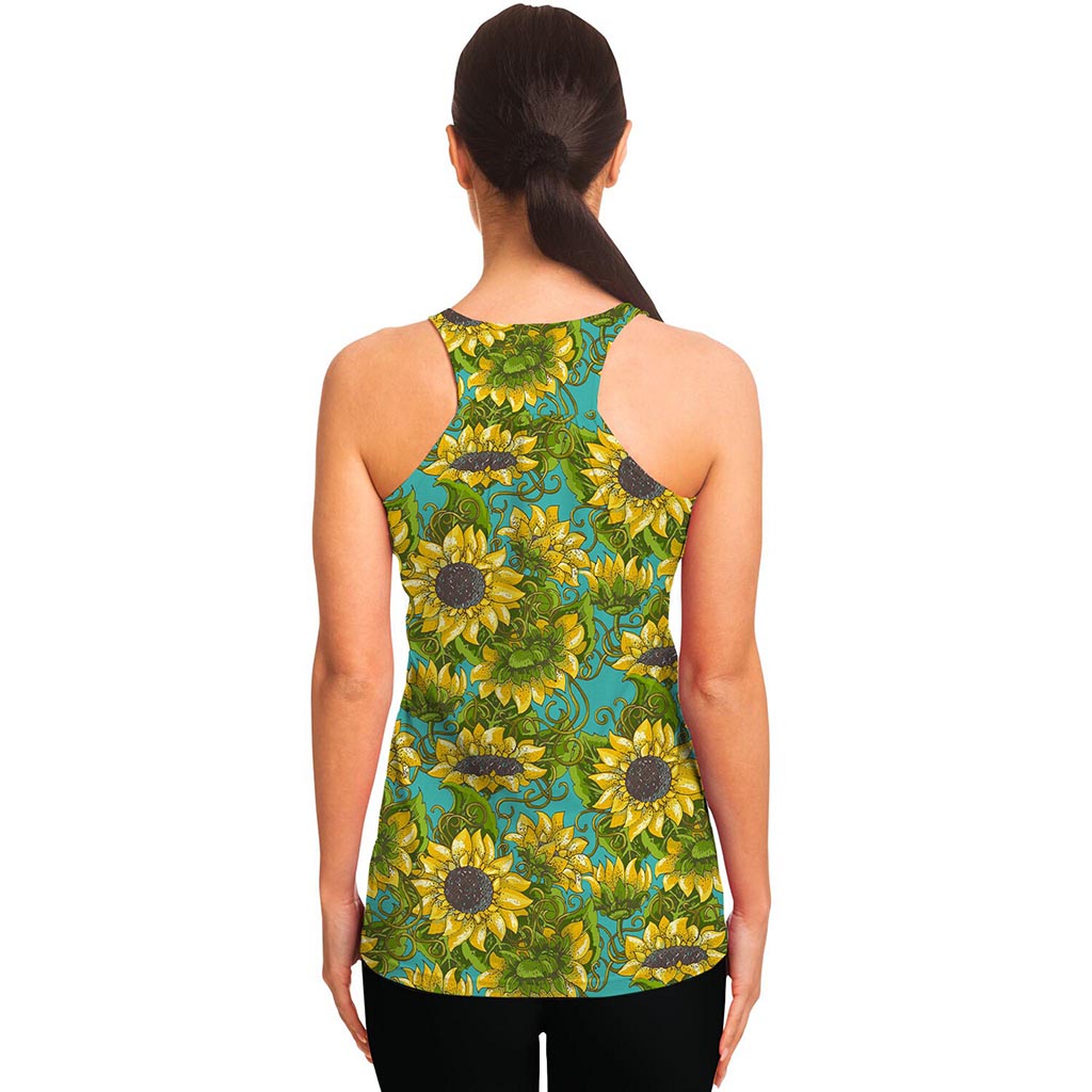 Blooming Sunflower Pattern Print Women's Racerback Tank Top