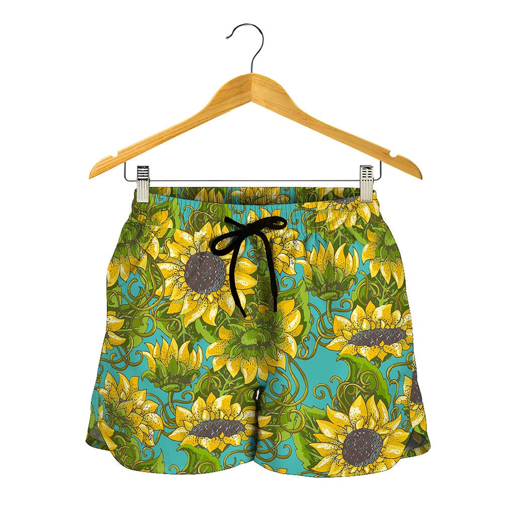 Blooming Sunflower Pattern Print Women's Shorts